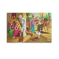 Indian Village Vivid Oil Painting Poster Rajasthan Village Scene Poster Poster for Room Aesthetic Posters & Prints on Canvas Wall Art Poster for Room 08x12inch(20x30cm)
