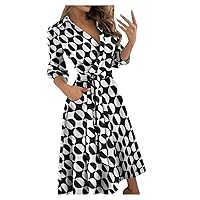 Elegant Long Black Dress Womens Swing Collared Neck Belted Party Dress