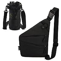 Sling Chest Bag for Men Anti-Theft Conceal Carry Crossbody Bag and Black Camo Water Bottle Holder Bag with Shoulder Strap 1000D Nylon Lightweight MOLLE Carrier Bag (pack of 2)