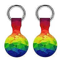 Geometric Rainbow Soft Silicone Case for AirTag Holder Protective Cover with Keychain Key Ring Accessories