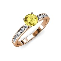 Yellow Sapphire & Natural Diamond (SI2-I1, G-H) Engagement Ring 1.67 ctw 14K Rose Gold