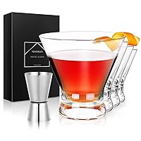 Martini Glasses Set of 4,Hand-blown Stemless Crystal Martini Glasses And Bar Jigger in Gift Box,Cocktail Glasses for Cosmopolitan,Manhattan,Gimlet,Martini,Cocktail Party