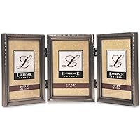 Lawrence Frames 11535T Antique Pewter Hinged Triple 3x5 Picture Frame - Beaded Edge Design