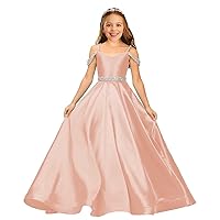 Flower Girls Satin Rhinestone Pageant Dresses Princess A Line Floor Length Formal Wedding Party Communion Gowns