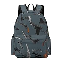 Military Gun Pattern Printed Backpack Lightweight Bag Laptop Shoulder Bag Travel Work Daypack Funny