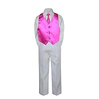 Leadertux 4pc Formal Little Boys Fuchsia Vest Necktie Sets White Pants Suits S-7