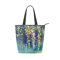 ALAZA Tote Canvas Shoulder Bag Abstract Floral Watercolor Spring Flowers Womens Handbag