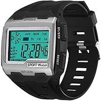 Big Square Face LED Dual Time Analog Digital Light Up DialDigital Sport Watch, 30M Waterproof Stopwatch Army Alarm Chime Hourly Count Down Calendar Date Dual Time and Simple Luminous 12/24 for Men