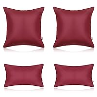 Set of 4 Outdoor Waterproof Pillow Covers 18x18 Inch and 12x20 Inch Fadeproof Pillowcase Silicone Leather Garden Cushion Sham Durable Decorative for Patio Tent Sunbrella Sofa, Burgundy