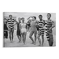Posters Fun Boys in Swimwear on Beach Prints, Black And White, Stylish Wall Art, Vintage Photos, Summer Canvas Painting Posters And Prints Wall Art Pictures for Living Room Bedroom Decor 24x36inch(60