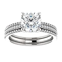 Siyaa Gems 4 CT Round Moissanite Engagement Ring Wedding Eternity Band Vintage Solitaire Halo Setting Silver Jewelry Anniversary Promise Ring Gift