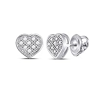 10K White Gold Diamond Heart Screwback Earrings 1/20 Ctw.