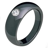 Veryna Elegant Black Titanium Ring W Diamond Half Round Comfort Fit 8mm Wide Wedding Band For Him N Her