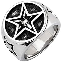 Retro Vintage Titanium Stainless Steel Lucifer Morning Star Pentacle Pentagram Ring for Men Women Size 7-12