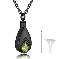 GoldChic Jewellery Urn Necklace For Ashes with Birthstone For Women, Teardrop Ash Necklaces Memorial Keepsake Jewellery Can Engrave
