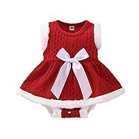 Xmas Romper Infant Newborn Bodysuit Baby Girls Sleeveless Patchwork Bowknot Princess Dress Christmas