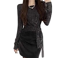 Women's Korean Style Y2K Ins Hot Sparkle Sexy Glitter Sequin Tops Camis Party Blouse