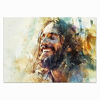 Stunning art aesthetics Jesus Laughing Jesus Pictures Watercolor Christ Art Smiling Jesus Art Canvas wall Art Print Wall Decoration Bedroom Room Decoration poster (24x36inch Unframed)