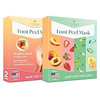 PLANTIFIQUE Beauty Bundle - 6 pack Foot Peeling Mask with Peach, Avocado, Vitamins and Strawberry Foot Masks