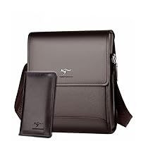 Men's Genuine Leather Messenger Bag Retro Small Crossbody Shoulder Bag for Men Business Flap Over Man Satchel (6581-2 large brown+wallet)