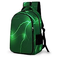 Green Thunderbolt Effect Backpack Double Deck Laptop Bag Casual Travel Daypack for Men Women