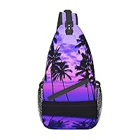 Palm Tree Purple Sunset Cross Chest Bag Diagonally,Multipurpose Crossbody Shoulder Bag,Travel Hiking Daypack
