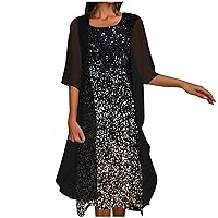 Womens Two-Piece Set Summer Casual Loose Midi Dress with Cardigan Chiffon Sleeveless Plus Size Wedding Guest Dresses
