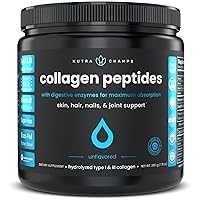 Collagen Peptides Powder - Enhanced Absorption, Double Hydrolyzed, Grass Fed, Keto Protein Powder with Vitamin C - Premium Supplement for Hair Growth, Skin, Nails, Joints & Bones, Unflavored