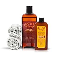 Complete Leather Care Kit Including 4 oz Cleaner, 8 oz Conditioner and 2 Applicator Cloths for use on Leather Apparel, Furniture, Auto Interiors, Shoes, Bags and Accessories