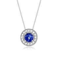 Rylos Simply Elegant Beautiful Blue Star Sapphire & Diamond Pendant Necklace - September Birthstone*