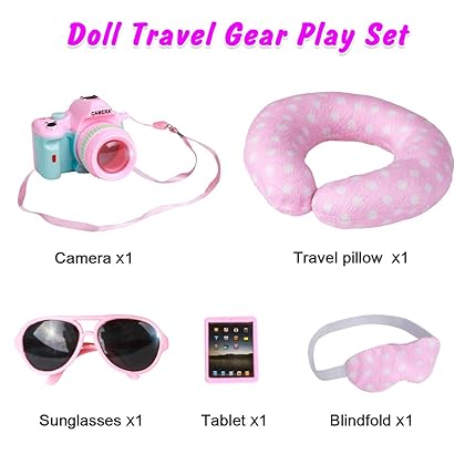 18 Inch Doll Travel Play Set - Doll Accessories with Carry on Suitcase Luggage, 3 Sets of Doll Clothes, Doll Travel Gear Play Set Fit for Girl Dolls(Doll Accessories with Suitcase)