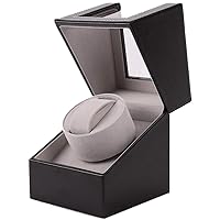 Automatic Single Watch Winder, in Wood Shell and Black Leather/Carbon Fiber Leather, Japanese Motor