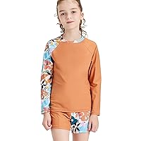 Girls Long Sleeve Swimsuits 2 Pieces Set Rash Guard Swimwear Quick Dry Surfing Wetsuit for Kids Bathing Suit 5-14 Years