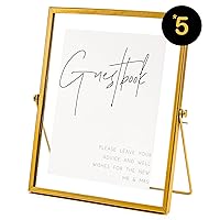 Gold Floating Picture Frames Sign Holder Guestbook Alternative, Metal Glass Photo Display Stand Menu Holder 8x10inches for Wedding Party Table Sign 5 Pcs/Set