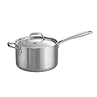 Tramontina Covered Sauce Pan with Helper Handle Stainless Steel Tri-Ply Clad, 4-Quart, 80116/024DS