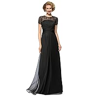 Women's High Neck Lace Chiffon Mother of The Bride Dress