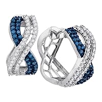 The Diamond Deal 10kt White Gold Womens Round Blue Color Enhanced Diamond Hoop Earrings 1 Cttw