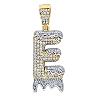 925 Sterling Silver Yellow tone Mens Women CZ Dripping Letter Name Personalized Monogram Initial E Charm Pendant Necklace Measures 46.6x17mm Jewelry Gifts for Men