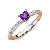 Heart Shape Amethyst & Round Diamond 1 ctw Tiger Claw Set Four Prong Women Engagement Ring 10K Gold