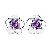 Romantic Flowers Earrings Studs AAA Purple/Clear Austrian Cubic Zirconia for Women Engagement&Wedding Jewelry