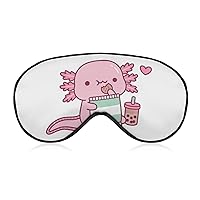 Pink Axolotl Enjoying Potato Chips Sleeping Mask Soft Sleepmask Adjustable Strap Eye Sleep Mask Light-Blocking Eye Covers for Sleeping Blindfold Eye Cover for Women Men Girls Boys