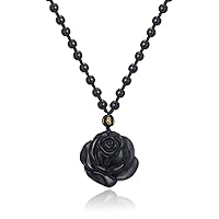 Black Obsidian Crystal Carving Rose Pendant Necklace Healing Reiki Natural Gemstone Flower Obsidian Stone Pendant gift