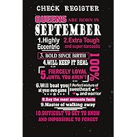 Check Register :Queens Are Born in September: Gifts for Teens:Simple Check Register Checkbook Registers Check and Debit Card Register 6 Column Payment ... Account Tracker Check Log Book,Birthday Gifts