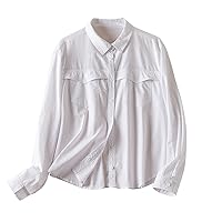 Womens Button Down Shirts Casual Long Sleeve T Shirts Loose Fit Collared Plain Work Blouse Tops with Pocket