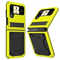 Samsung Z Flip 4 Metal Case with Soft Screen Protector Camera Protector Glass Military Rugged Heavy Duty Shockproof Case with Stand Full Cover Tough case for Samsung Z Flip 4 (Yellow)