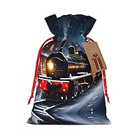GeRRiT Winter Christmas Snow Night Railway Train Print Christmas Drawstring Candy Gift Bags,Goody Bags,For Xmas Holiday Presents Party Favor