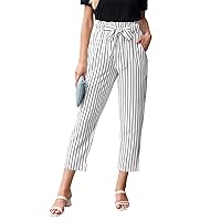 GRACE KARIN Women Pants 2024 Striped High Waist Pants Casual Paper Bag Pants with Pockets