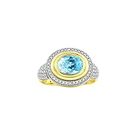 Rylos Classic Ring with 9X7MM Oval Gemstone & Diamonds – Radiant Color Stone Jewelry for Women in Yellow Gold Plated Silver – Available in Sizes 5-13