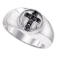 Sterling Silver Black Color Enhanced Diamond Cross Fashion Band Ring 1/4 Cttw