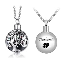 misyou Life Tree Stainless Steel Ash Memorial Necklace Urn Pendant Keepsake Cremation Jewelry DAD and MOM (husband)